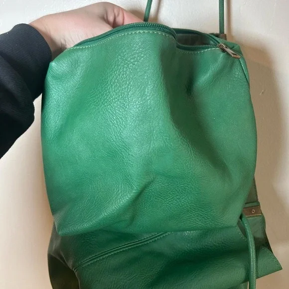Anthropologie Green Faux Leather Tote Bag Large Shoulder Handbag Everyday Casual - Picture 5 of 9